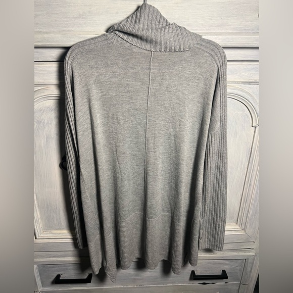 Soft Surroundings Heather Grey Ribbed Cowl Neck Sweater Tunic Wool Cashmere Cozy - Picture 8 of 9